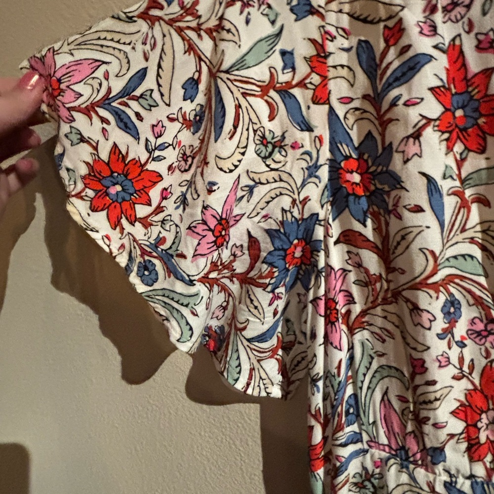 LOFT Floral Flutter Sleeve V-Neck Midi Pocket Dress - Picture 9 of 12